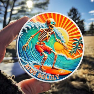 Ride Boldly AA Chip: Skeleton Surfer Encouragement Coin