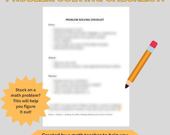 Math Problem Solving Checklist | Student Support Sheet | Math Help