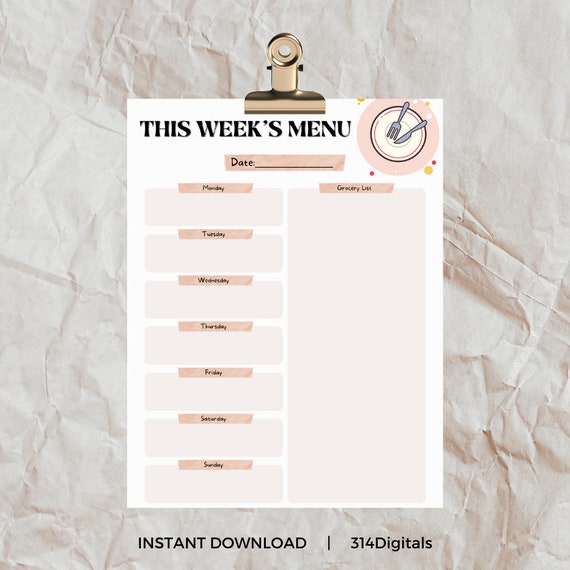 Weekly Meal Planner Meal Prep Printable Meal Planner - Etsy