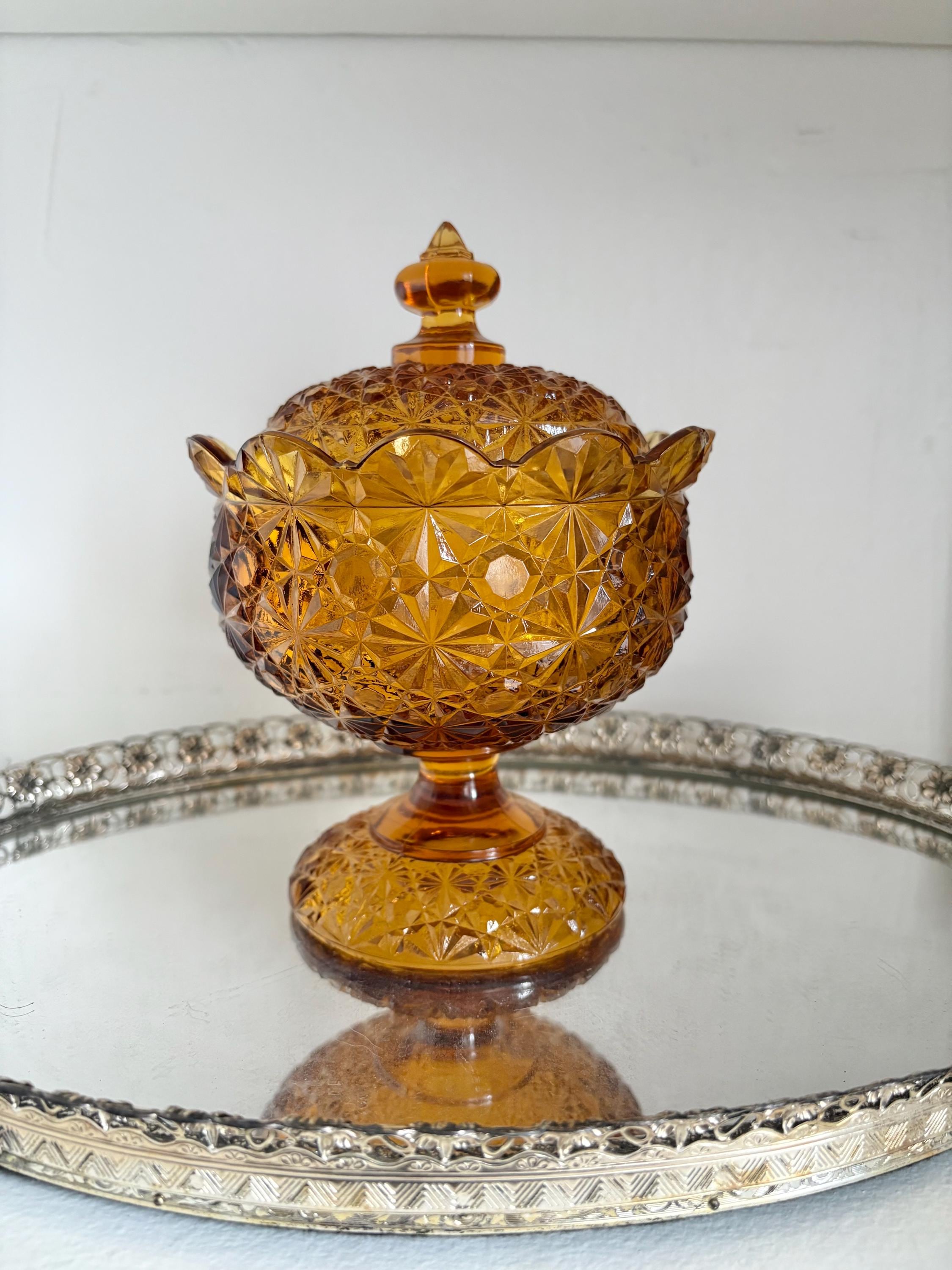 Vintage Daisy and Button Lidded Glass Compote