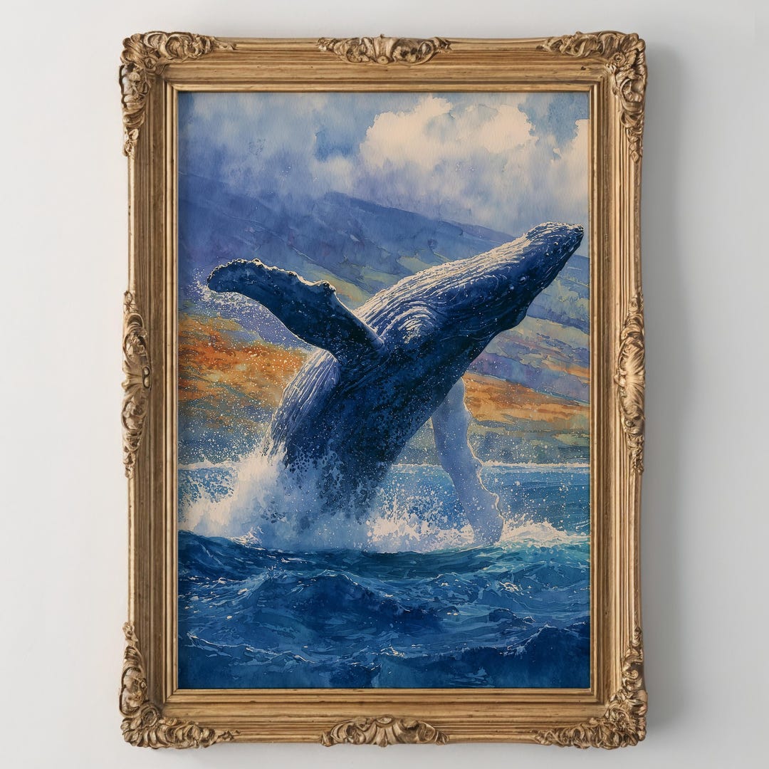 Majestic Hawaii Humpback Whale Breaching Wall Art - Coastal Seascape ...