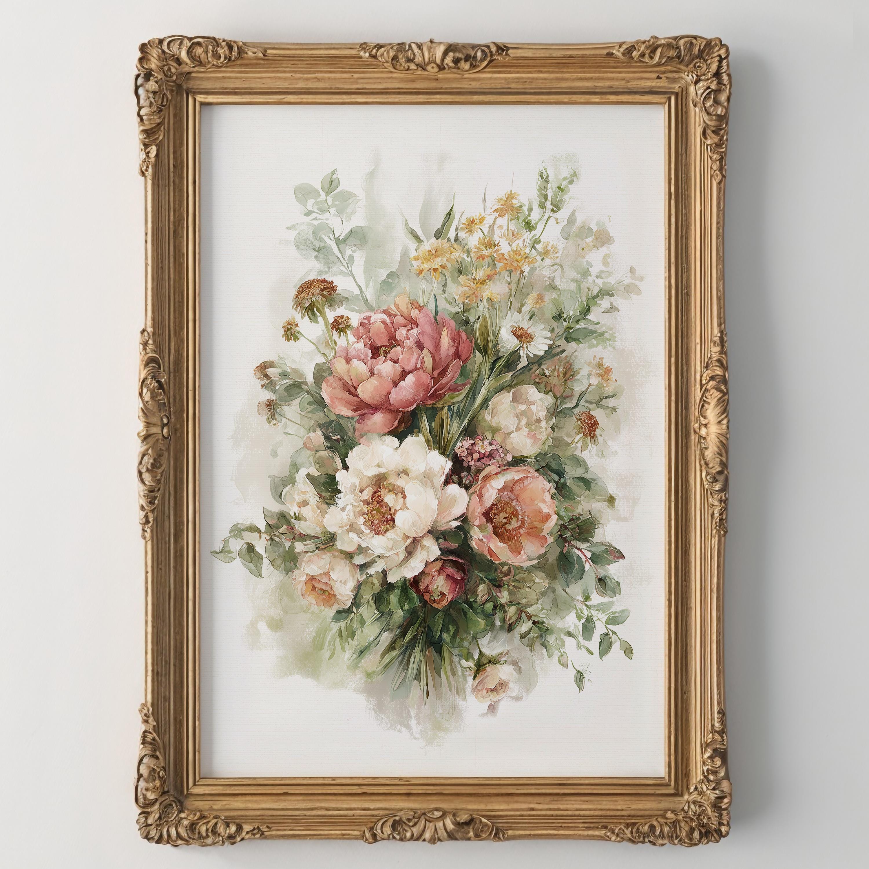 Romantic Peony Rose Bouquet Printable Art - Cottagecore Floral ...