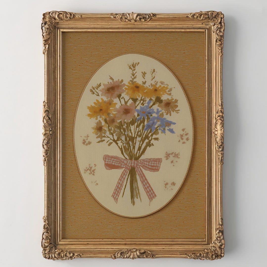 Cottagecore Wildflower Bouquet Embroidery - Vintage Rustic Floral Art ...
