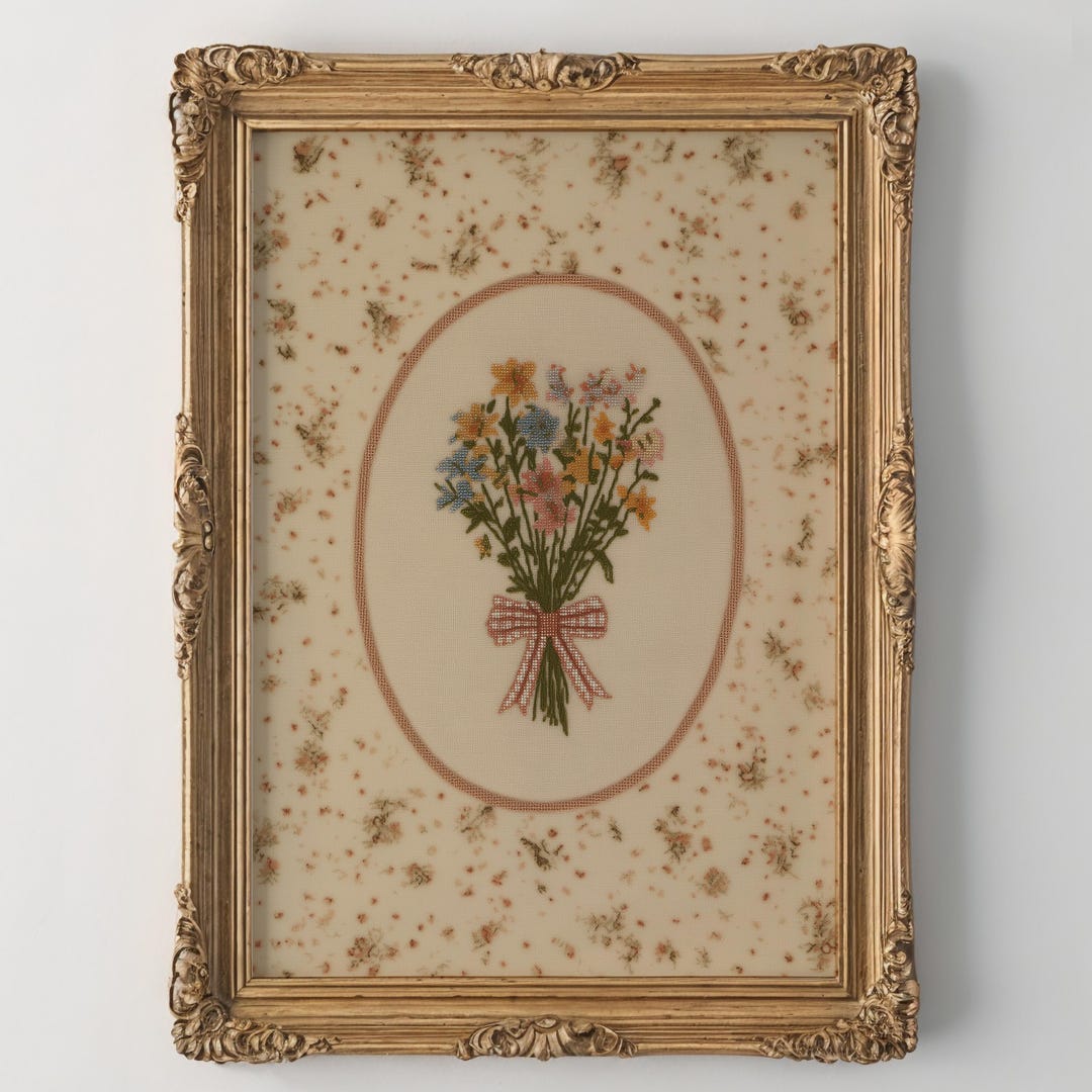 Cottagecore Wildflower Bouquet Embroidery Art - Vintage Farmhouse Style ...