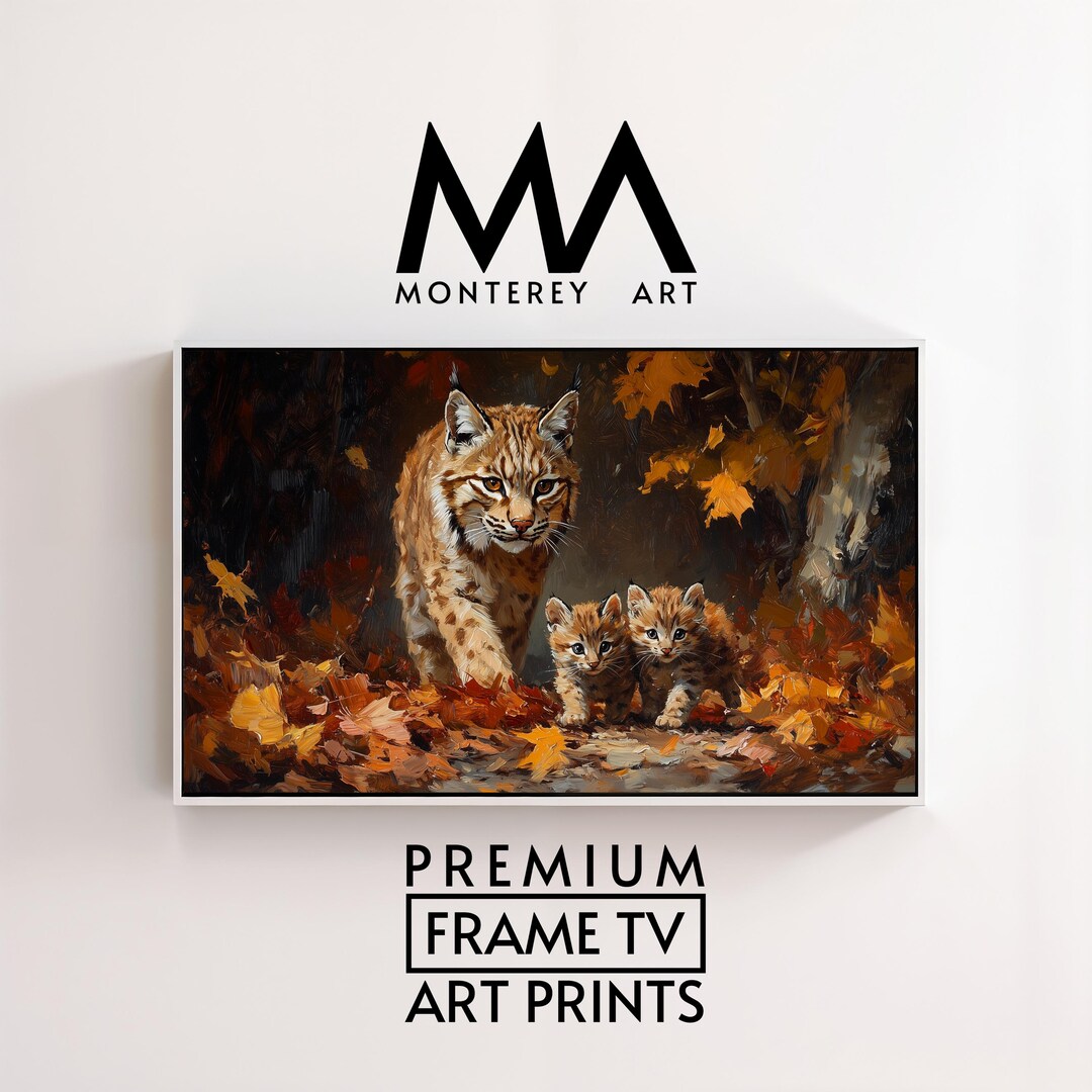 Rustic Bobcat Moody Rustic Bobcat Frame TV Art, Autumn Wildlife Digital Download ...