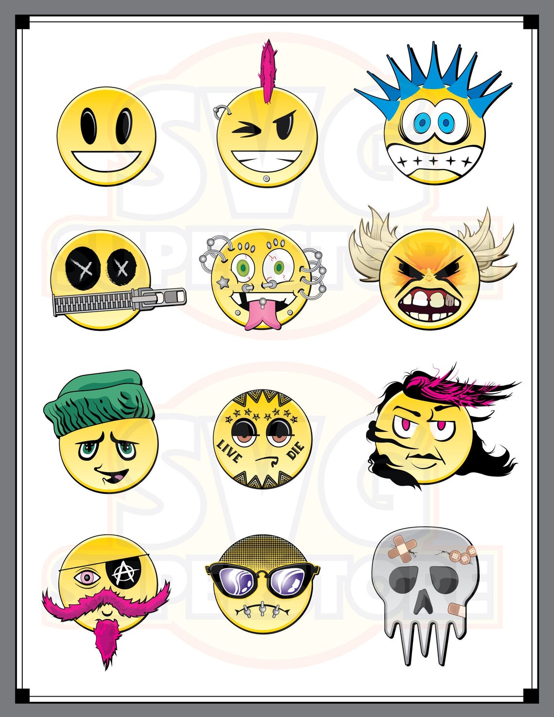 Punk Emojis Set 01 - Etsy
