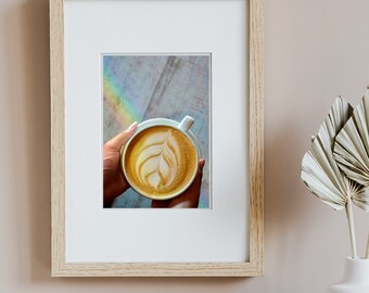 Latte Printable Wall Art with Rainbow Backdrop