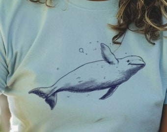 ヴィンテージベルーガTシャツ：環境に優しい快適な色、海洋保護
