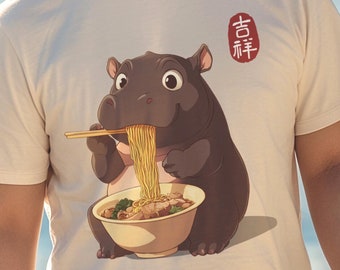 Moo Deng Cute  Ramen Noodles Shirt, Animal Lover Hippopotamus Social Club Est 2024 Tshirt, Gift For Her