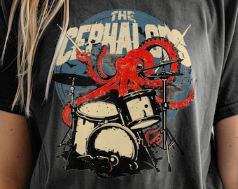 Retro Drummer Octopus Vintage Band Shirt, Marine Biology Fun Bootleg Shirt, Gift for Music Lover