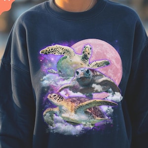 Moon Sea Turtle Graphic Sweatshirt: Vintage Marine Biology Pullover image 1