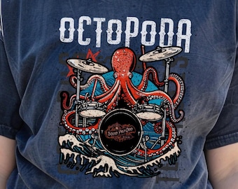 Octopoda Drummer Octopus Band Shirt, Marine Biology Fun Bootleg Shirt, Gift for Music Lover