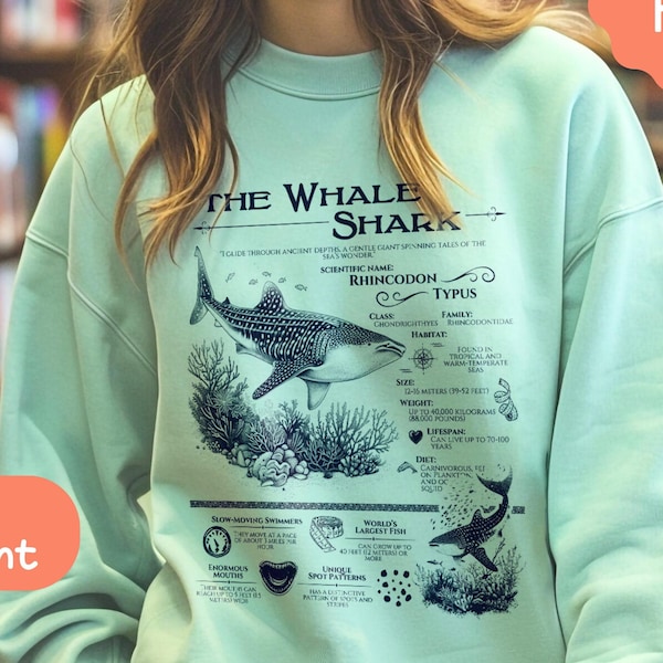 The Whale Shark Anatomy Shirt Pullover, Marine Animals Vintage Sweatshirt, Whale Gifts