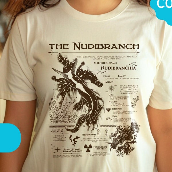 Camiseta con la anatomía de la babosa marina nudibranquia, camiseta vintage de animales marinos, regalos de criaturas marinas
