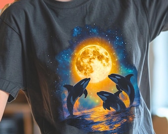 Moon Orca Graphic Tee: Vintage Marine Biology Band Shirt