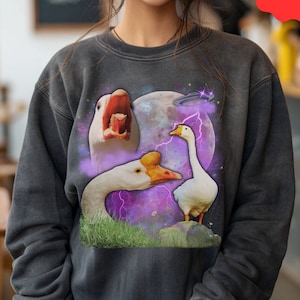 White Goose Sweatshirt, Three Goose Moon Tee, Vintage 90s Silly Shirt, Farm Girls Funny Goose Gifts