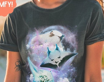 Camiseta gráfica vintage pirata Moon Manta Ray, divertida camiseta de banda de biología marina, regalo para biólogo marino