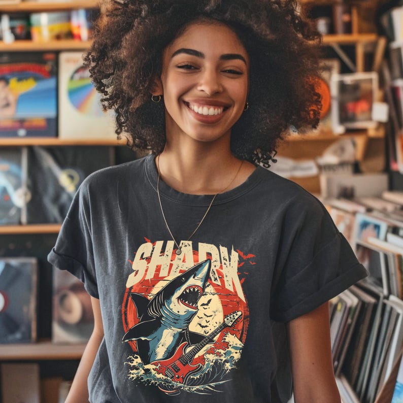 Guitarist Shark Vintage Band Shirt, Marine Biology Fun Bootleg Shirt, Gift for Shark Lover Pepper