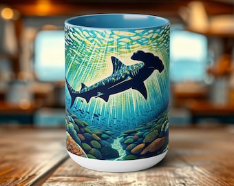 Hammerhead Shark Mug: Marine Life Ceramic Cup - 15oz