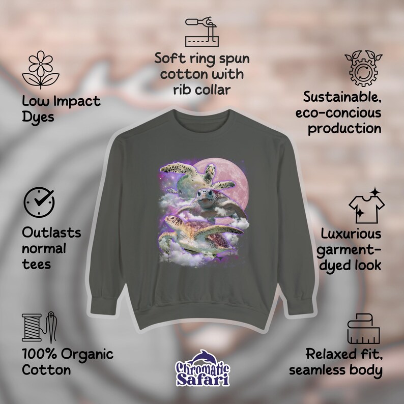 Moon Sea Turtle Graphic Sweatshirt: Vintage Marine Biology Pullover image 3