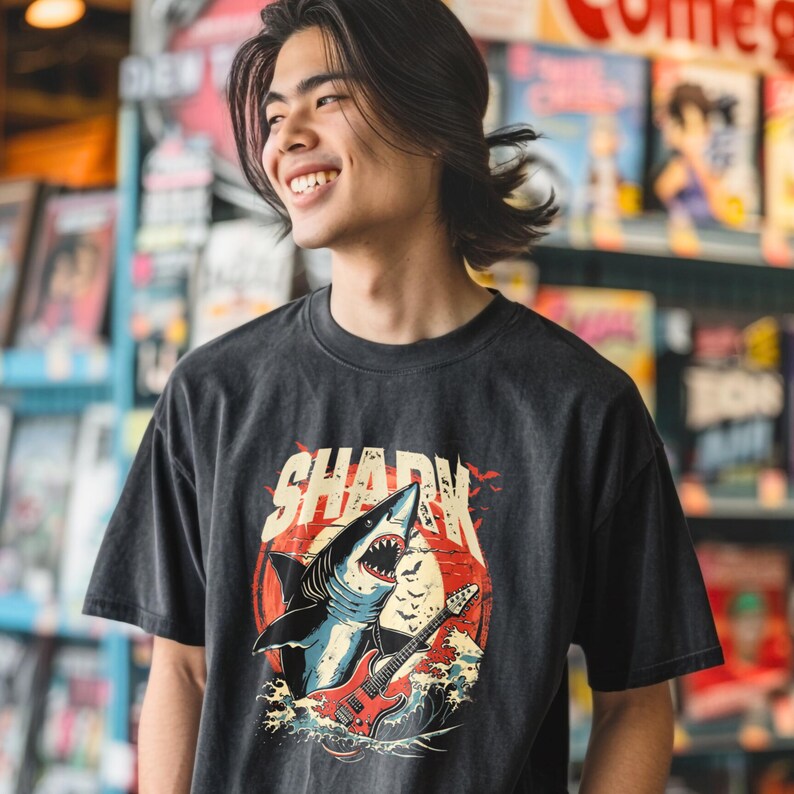 Guitarist Shark Vintage Band Shirt, Marine Biology Fun Bootleg Shirt, Gift for Shark Lover image 5