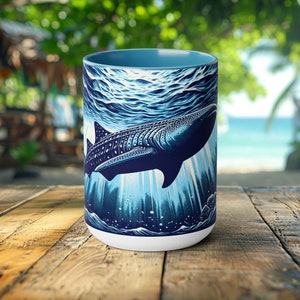 Vintage podwodny wielorybi rekin kubek, oceaniczna ochrona 15 uncji ceramiczny kubek do kawy, entuzjaści morskich stworzeń, prezent dla entuzjastów życia morskiego