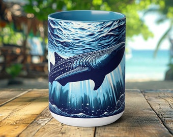 Vintage Whale Shark Coffee Mug: Ocean Conservation Gift, 15 oz Ceramic