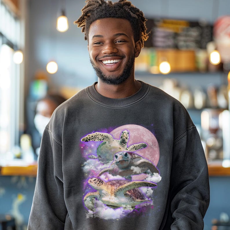 Moon Sea Turtle Graphic Sweatshirt: Vintage Marine Biology Pullover image 7
