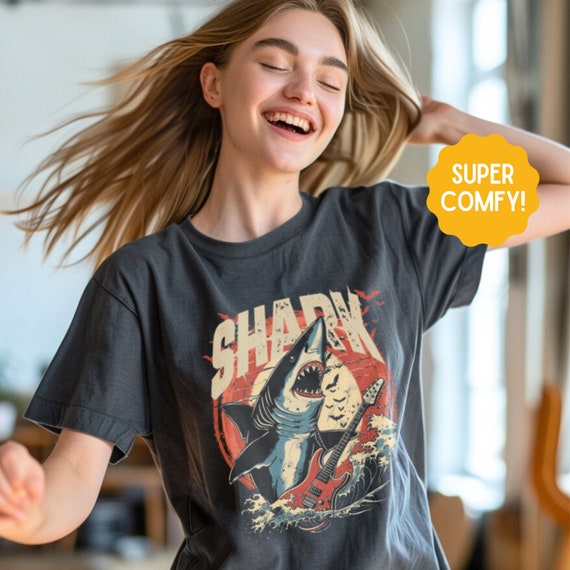 Guitarist Shark Vintage Band Shirt, Marine Biology Fun Bootleg Shirt, Gift for Shark Lover