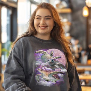 Moon Sea Turtle Graphic Sweatshirt: Vintage Marine Biology Pullover image 5