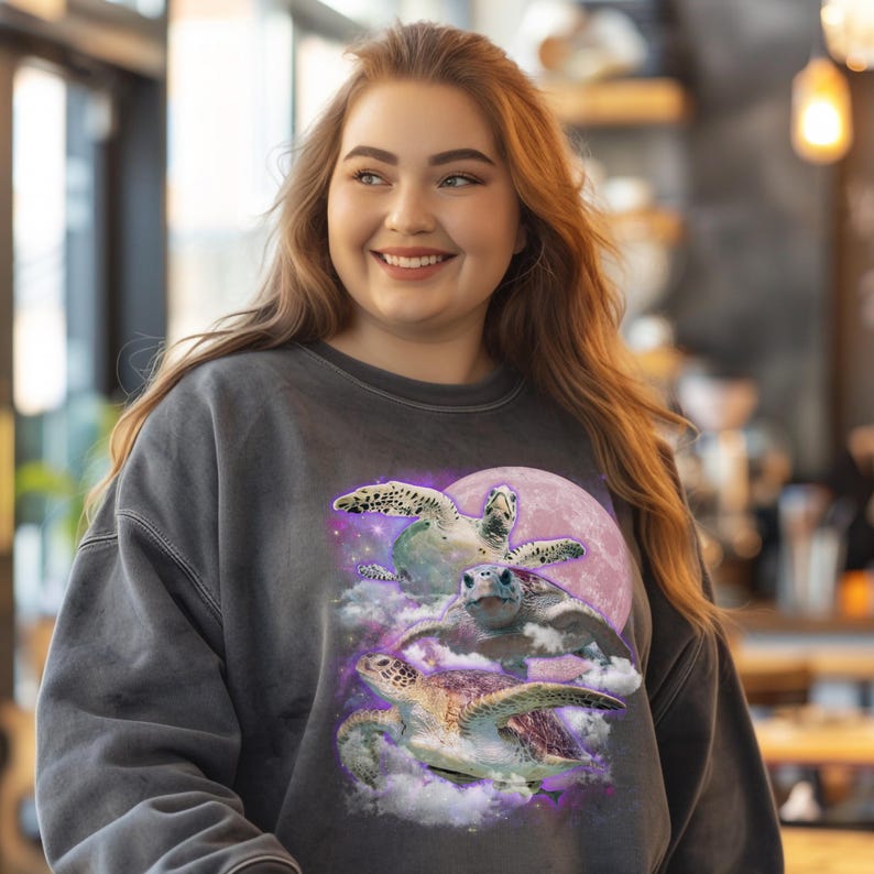 Moon Sea Turtle Graphic Sweatshirt: Vintage Marine Biology Pullover image 5