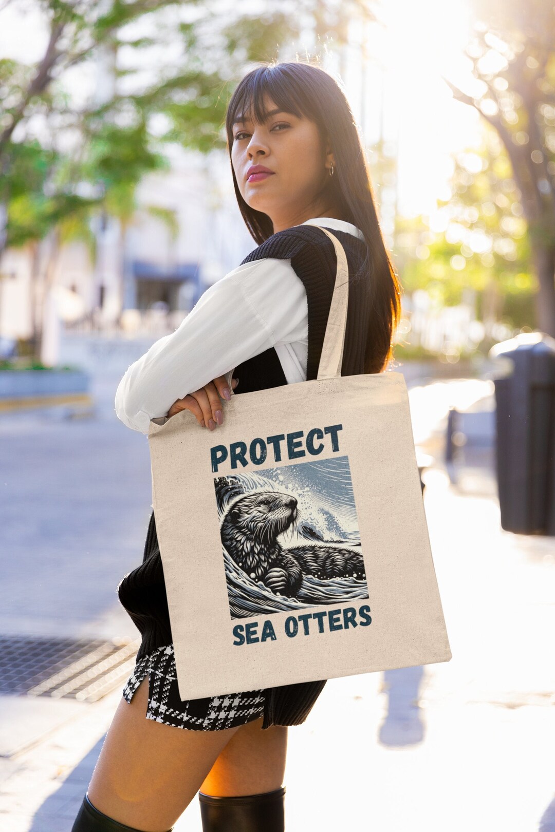 Protect Sea Otters Eco-friendly Tote Bag Conservation Awareness Canvas