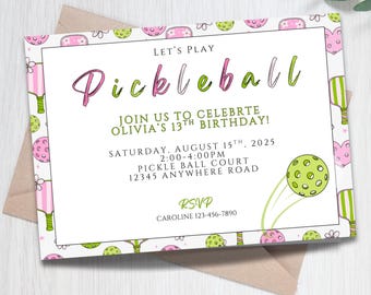 pickleball birthday invitation , pickleball invite, pickleball party, pickleball digital 7x5 any age, instant download