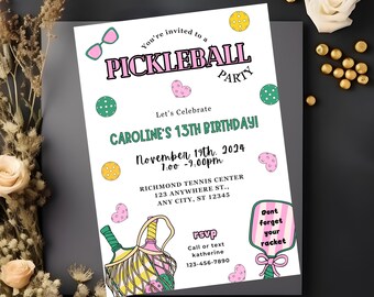 Pickleball birthday invitation tennis invitation gender neutral instant download digital 5x7