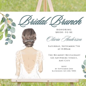 Bridal brunch invitation, bridal lunch invite, bridesmaids lunch, bridal luncheon, elegant bridal invitation, 7x5 instant download digital