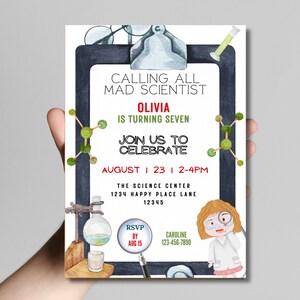Science Party Invitation, Mad Scientist Invitations, Mad Science Party Invite, Science Birthday Invitation Any Age EDITABLE INSTANT DOWNLOAD