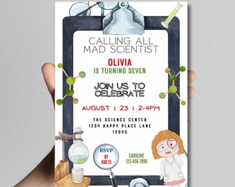 Science Party Invitation, Mad Scientist Invitations, Mad Science Party Invite, Science Birthday Invitation Any Age EDITABLE INSTANT DOWNLOAD