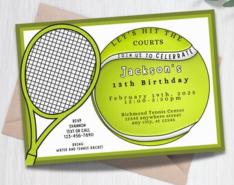 tennis birthday invitation, tennis invitation, tennis party, instant download digital 7x5 any age