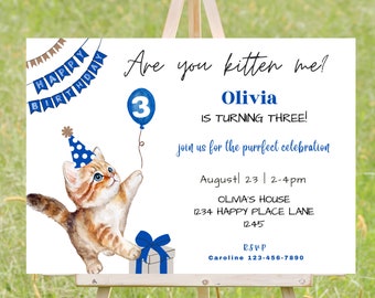 cat birthday invitation, kitten birthday invitation, are you kitten me, digital instant download 7 x5