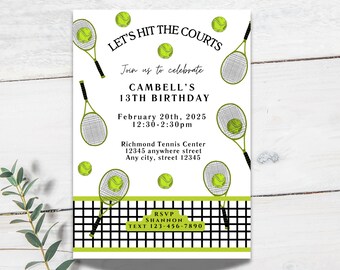 tennis birthday invitation tennis invitation gender neutral instant download digital 5X7 any age