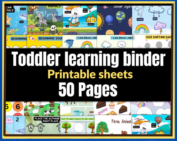 Toddler Learning Binder, Printable Toddler Busy Binder, Learning Book, Busy Book, Educational, Kids, Preschool, Homeschool,  50 Pages