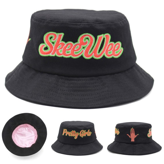 XL Sorority Inspired Black Bucket Hat With Satin Lining will Fit