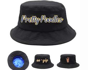 XL Pretty Poodles Greek Sorority Bucket Hat with Blue Satin Lining (Will fit on all heads)