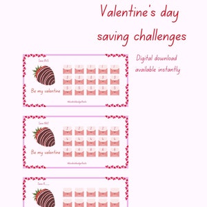 Set of 3 valentine&#39;s day savings challenges, cash stuffing, low income