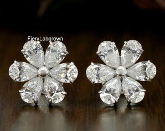 Schöne Blumen Ohrstecker | 0,50 CT Jede ethnische Diamantohrringe im Tropfenschliff | 14K Weißgold Prong Set Ohrringe | Ohrringe