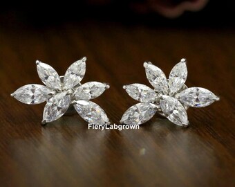 3.48TCW Marquise Cut künstlicher CVD Diamant Ohrringe | Schöne Cluster Diamant Ohrstecker | 10K Weißgold Ohrringe | Ohrringe