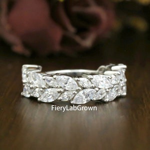 4.55 TCW Marquise Cut CVD Diamond Wedding Band | Double Row Diamond Stylish Band | Matching Band For Women | 10k White Gold Eternity Band