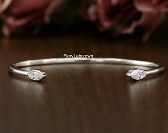 Wunderbarer offener Armreif für Damen | 0,25 CT jeder Marquise künstlicher umweltfreundlicher Diamant-Armreif | 18K Weißgold Armreif | Hochzeits-Armreif