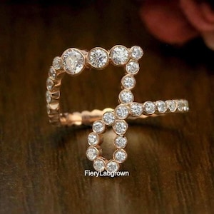 Bezel Set Round Brilliant Cut CVD Diamond Letter J Ring | Diamond Full Eternity Ring | Customized Letter Ring | 10k Rose Gold Wedding Ring