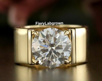 Wunderbare 10 mm umweltfreundlicher Diamant-Verlobungsring | Vier Klauen Prong Set Solitaire Diamant Ring | 18K Gelbgold-Breitbandring